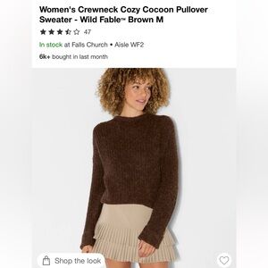 Wild Fable Women's Cozy Brown Crewneck Sweater